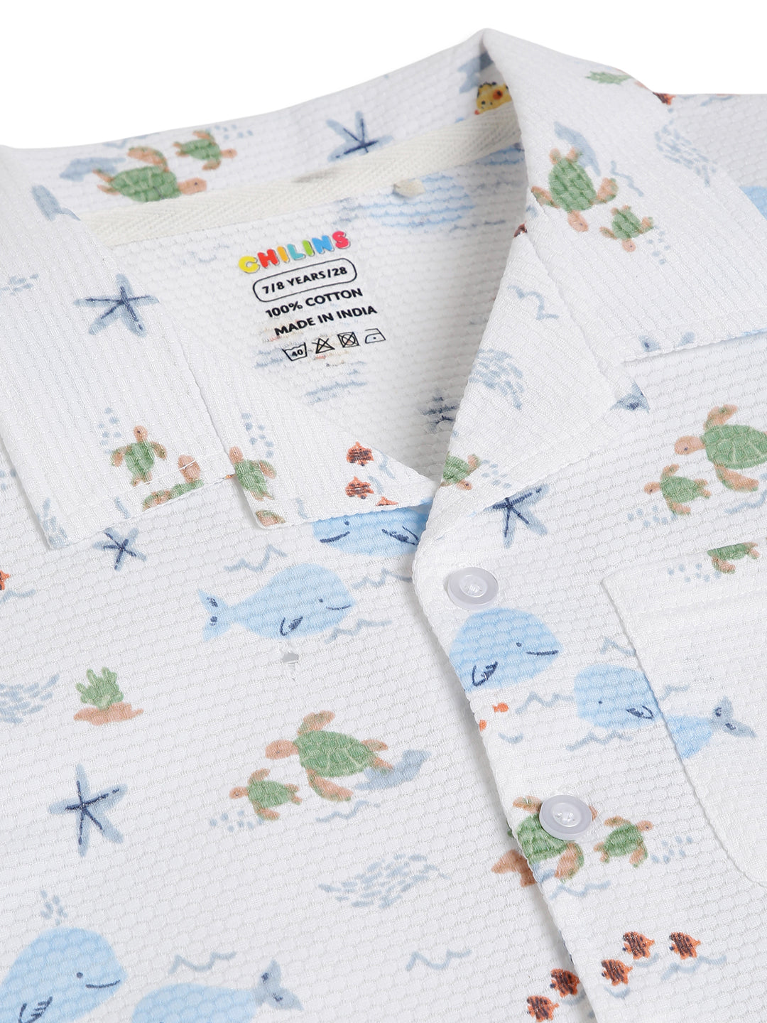 CHILINS Boys Ocean Print Night Suit Set | 100% Pure Cotton Half Sleeve Shirt & Shorts