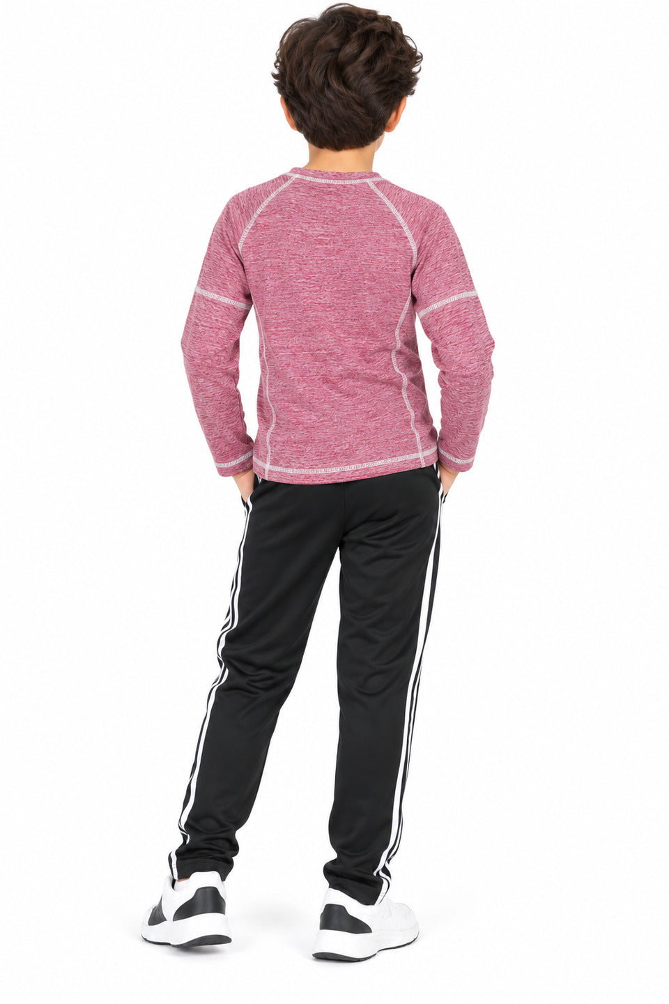 CHILINS Boys Pink Melange Full Sleeve T-Shirt | Round Neck | Raglan Sleeves
