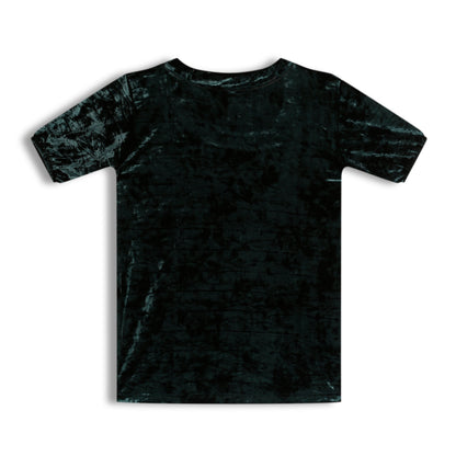 CHILINS Girls Velvet Top | Dark Green Short Sleeve Party Wear Top