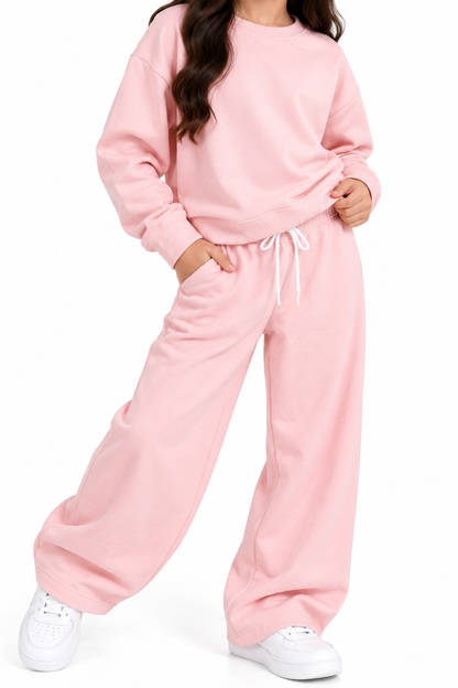 CHILINS Girls Pink Sweatshirt & Wide-Leg Pants Co-Ord Set