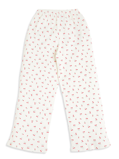 CHILINS Kids Cherry Print Night Suit Set | Soft Ribbed Cotton Full Sleeve Top & Pyjama Set for Girls