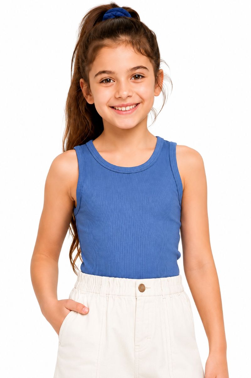 CHILINS Girls Blue Sleeveless Ribbed Tank Top