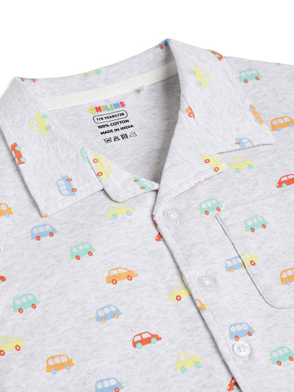 CHILINS Boys Car Print Night Suit Set | 100% Pure Cotton Half Sleeve Shirt & Shorts