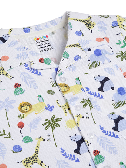 CHILINS Boys Jungle Animal Print Night Suit Set | 100% Pure Cotton Half Sleeve Shirt & Shorts