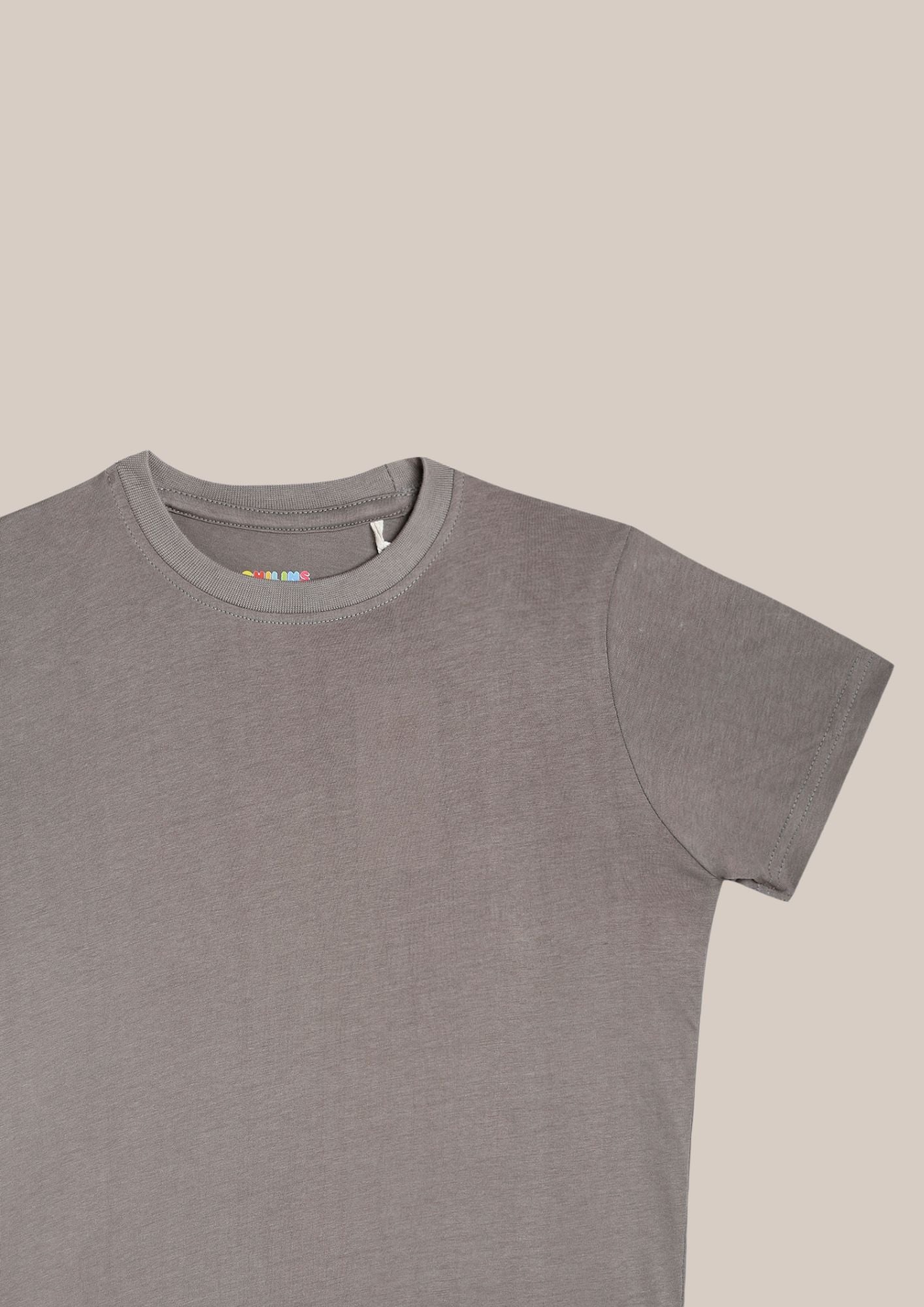 CHILINS Kids’ Mehandi Grey Cotton T‑Shirt – Soft Crew‑Neck Everyday Wear