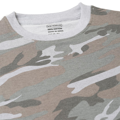 Boys Fleece Printed Round Neck Sweatshirt | Grey Camouflage
