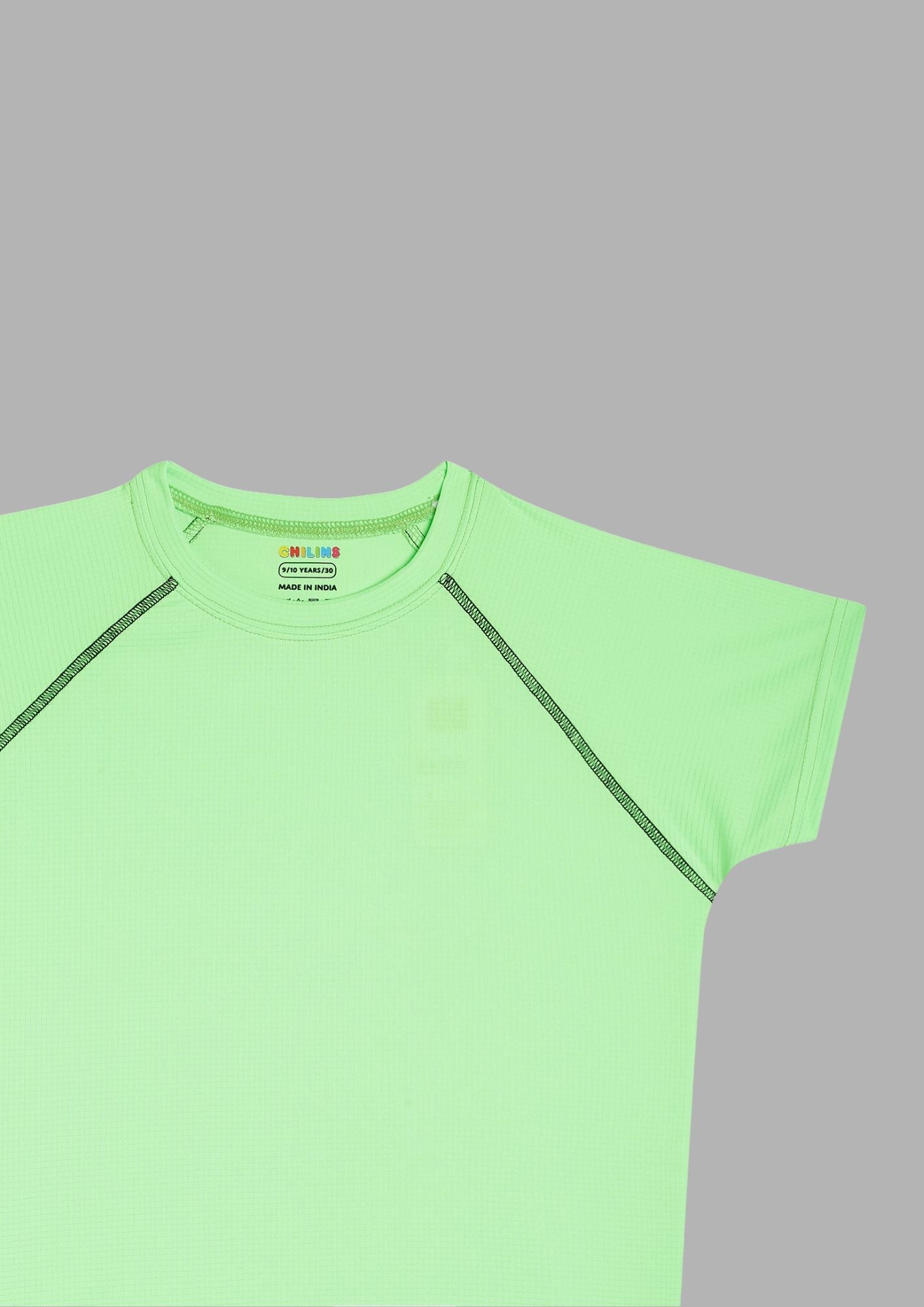 CHILINS Kids’ Neon Green Dry‑Fit Sports T‑Shirt – Activewear for Outdoor & School Sports