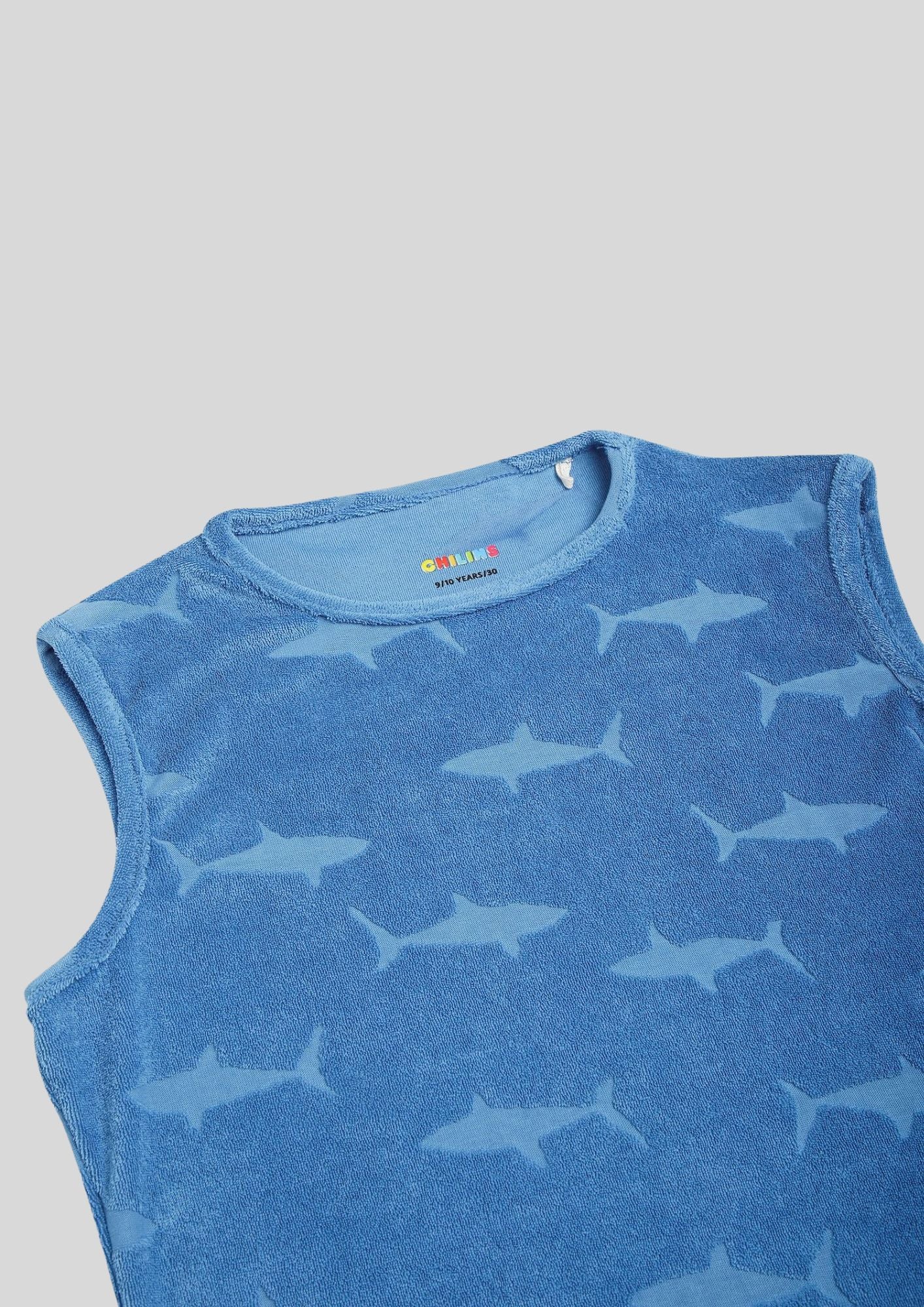 CHILINS Kids’ Blue Sleeveless Shark Print Dress – Fun & Comfortable Everyday Wear