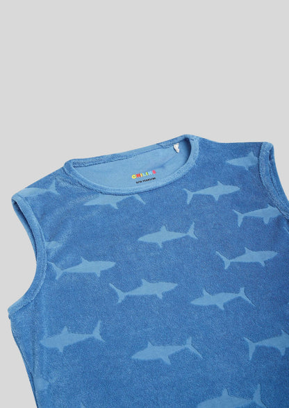 CHILINS Kids’ Blue Sleeveless Shark Print Dress – Fun & Comfortable Everyday Wear