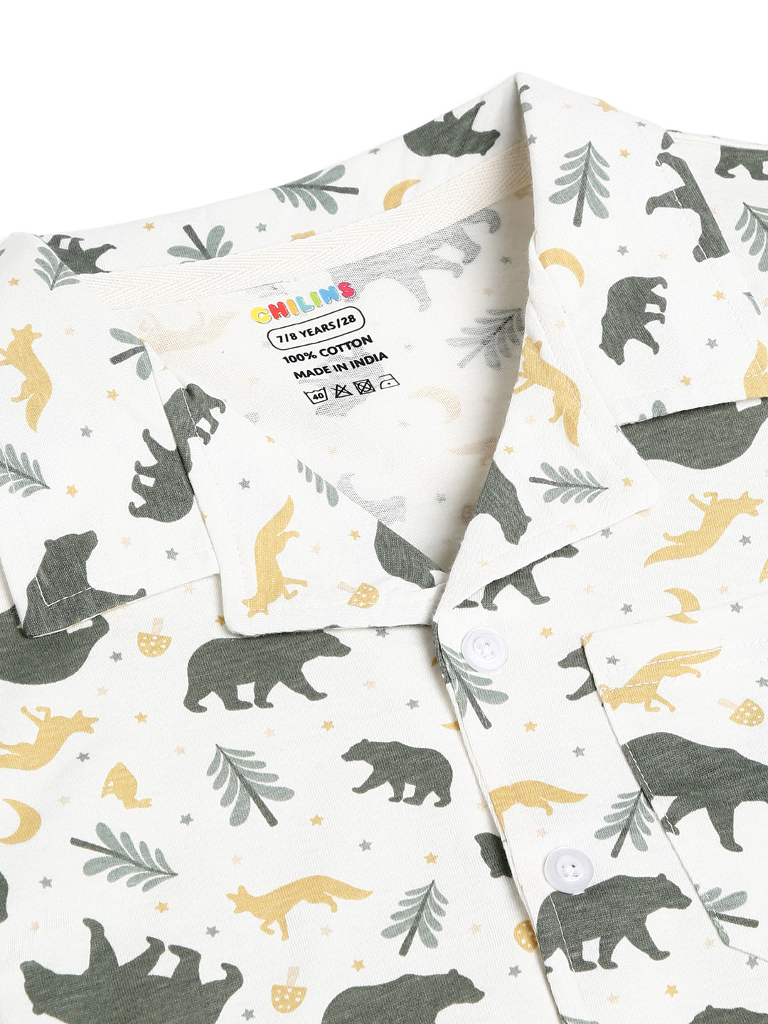 CHILINS Boys Forest Animal Print Night Suit Set | 100% Pure Cotton Full Sleeve Shirt & Pyjama