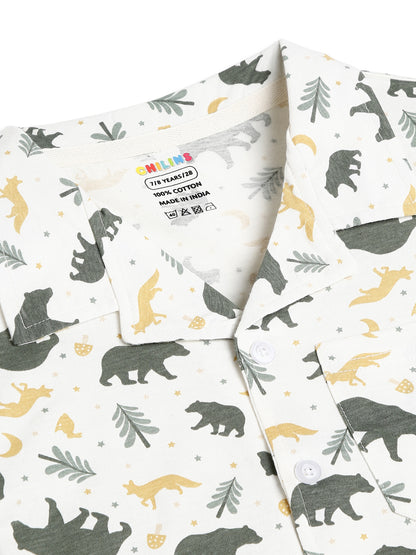 CHILINS Boys Forest Animal Print Night Suit Set | 100% Pure Cotton Full Sleeve Shirt & Pyjama