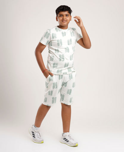 Printed Boys Half Sleeves Shorts Set - Coord set -White Night suit