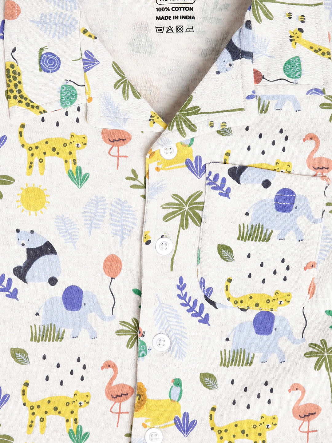 CHILINS Boys Jungle Safari Print Night Suit Set | 100% Pure Cotton Full Sleeve Shirt & Pyjama