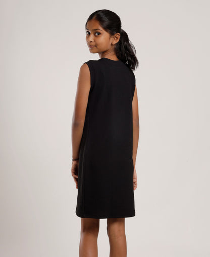 Girls Solid Black Sleeveless Dress | Everyday Knee-Length Casual Wear