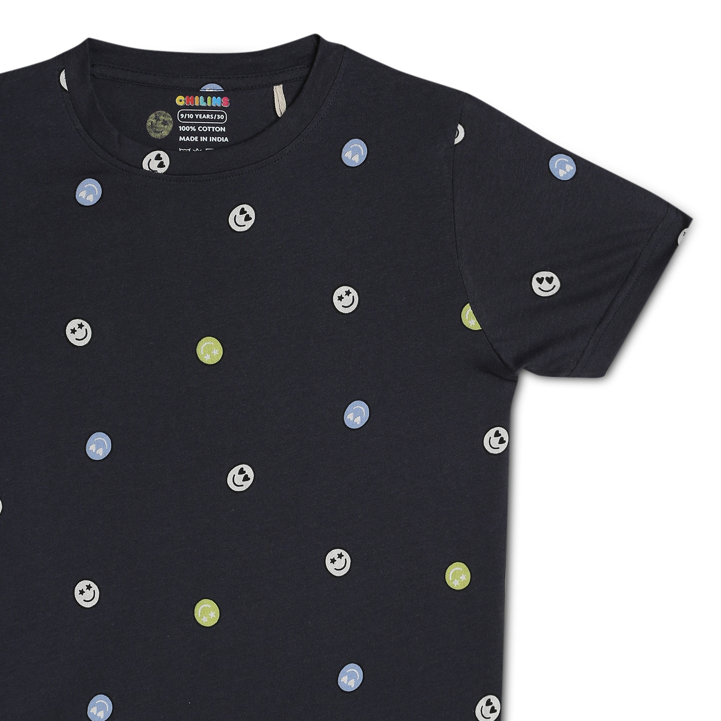 Kids Boy's Girls Regular Round Neck Cotton Fit T-Shirt Blue Smily
