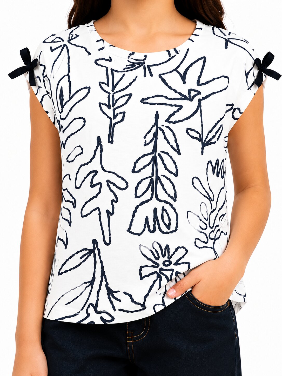 CHILINS Girls White Printed Short Sleeve T-Shirt