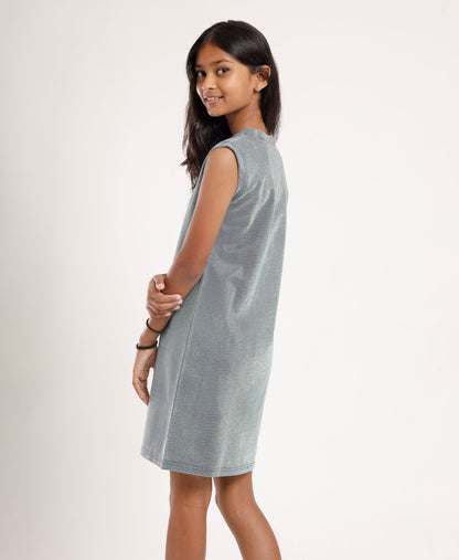 Girls Knee-Length Grey Shift Dress | Sleeveless Stylish Casual & Festive Wear