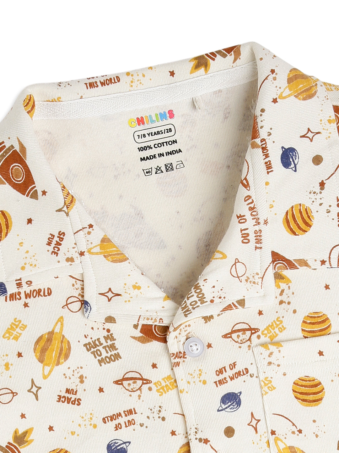 CHILINS Boys Space Rocket Print Night Suit Set | 100% Pure Cotton Half Sleeve Shirt & Shorts