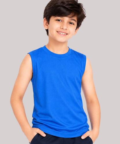 CHILINS Boys Blue Sports T-Shirt | Sleeveless Activewear Top