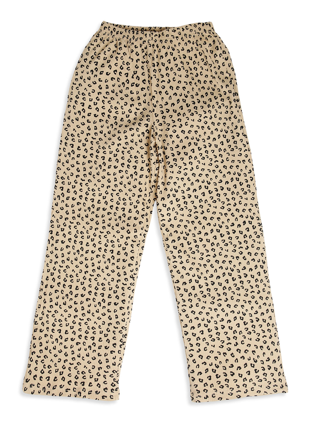 CHILINS Girls Leopard Print Night Suit Set | Soft Ribbed Cotton Full Sleeve Top & Pyjama | Kids Sleepwear