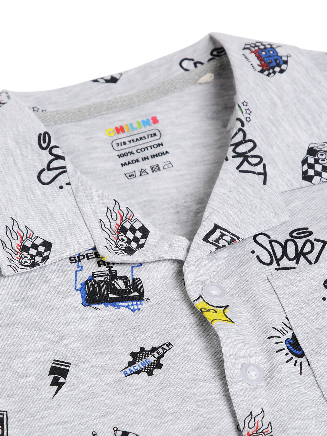 CHILINS Boys Racing Print Night Suit Set | 100% Pure Cotton Half Sleeve Shirt & Shorts