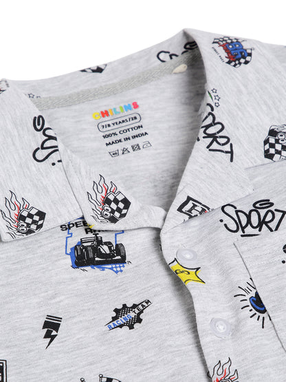 CHILINS Boys Racing Print Night Suit Set | 100% Pure Cotton Half Sleeve Shirt & Shorts