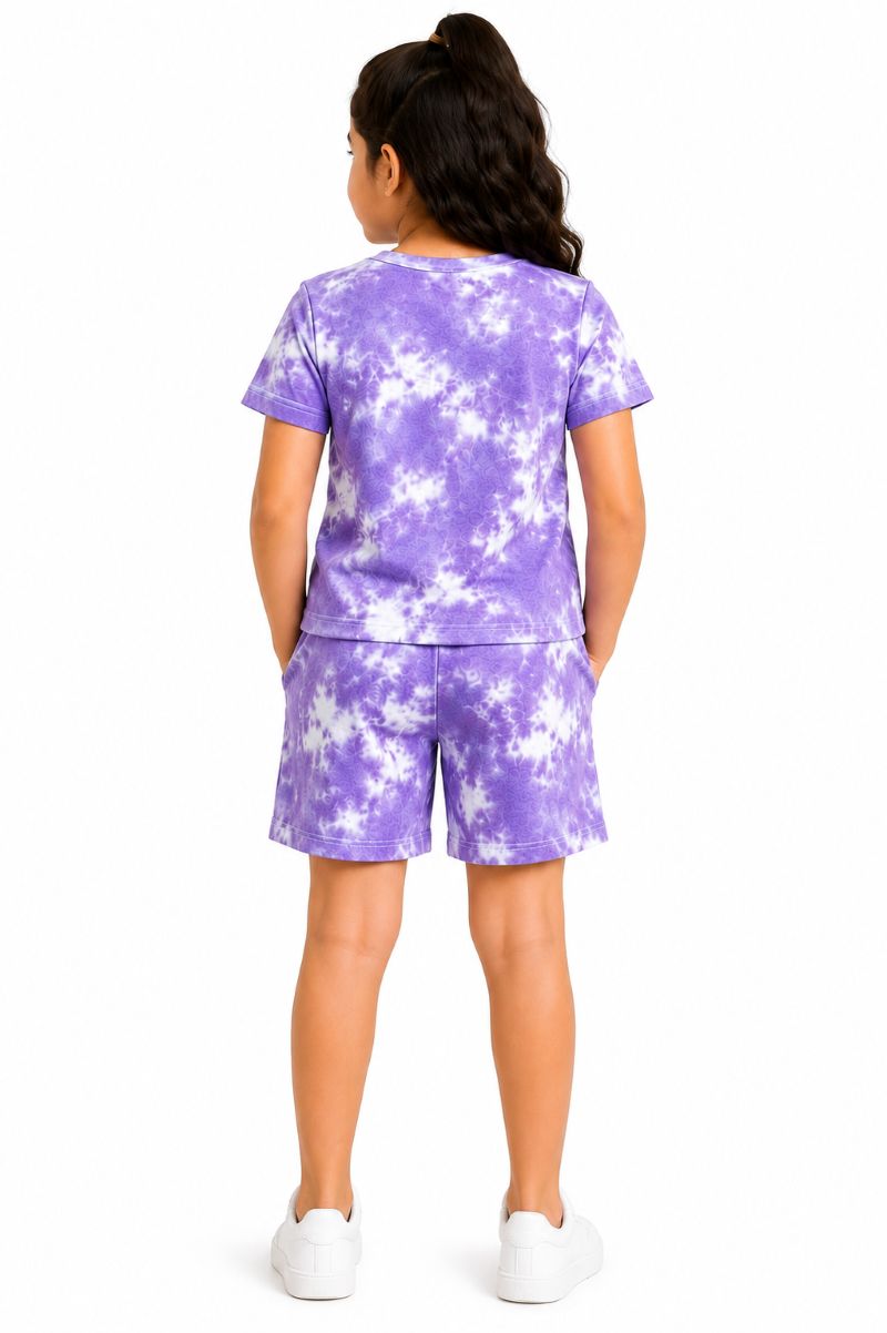 CHILINS Girls Purple Tie-Dye T-Shirt & Shorts Set | Casual Co-Ord Set