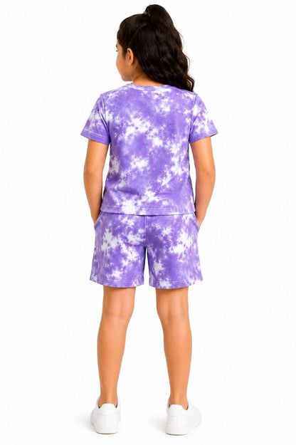 CHILINS Girls Purple Tie-Dye T-Shirt & Shorts Set | Casual Co-Ord Set