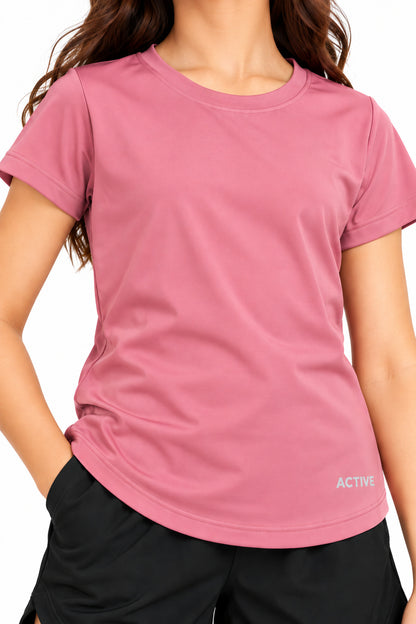 CHILINS Girls Onion Pink Sports T-Shirt | Round Neck | Short Sleeve | Active Wear