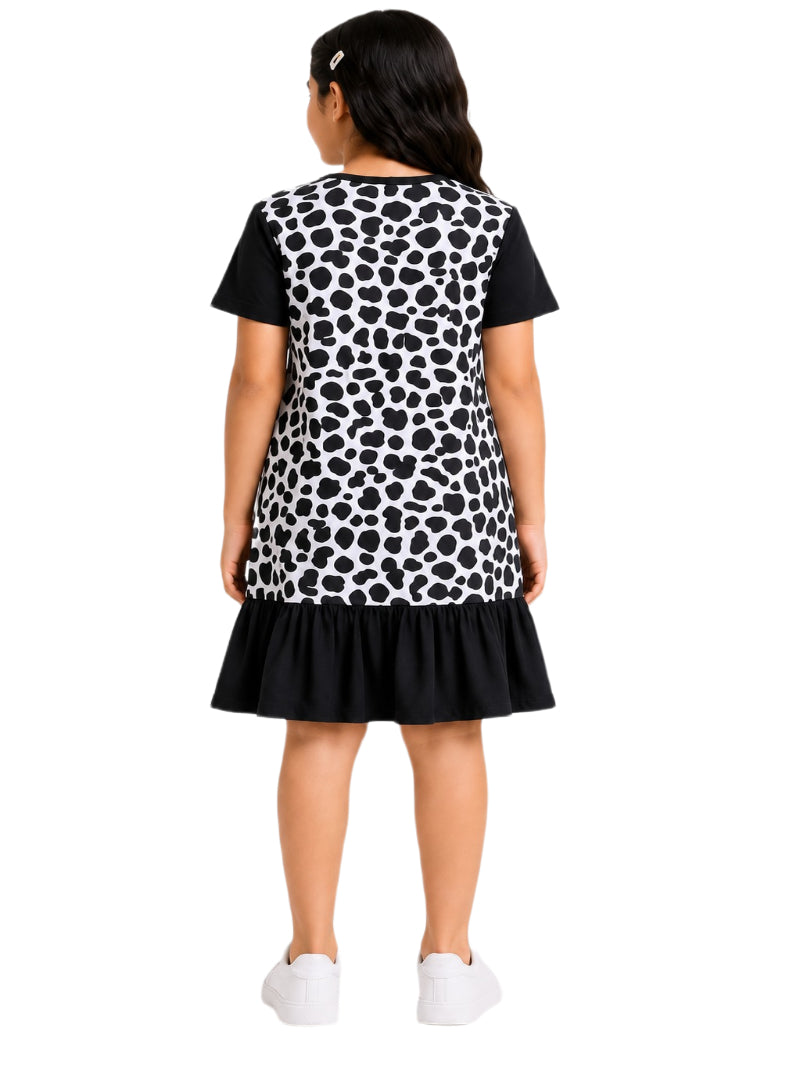CHILINS Girls Black & White Printed Cotton Frock Dress