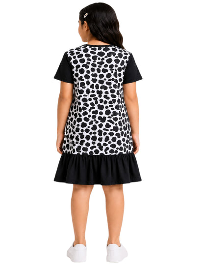 CHILINS Girls Black & White Printed Cotton Frock Dress