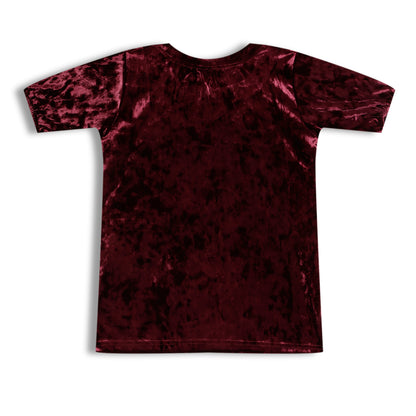 CHILINS Girls Velvet Top | Maroon Short Sleeve Party Wear Top