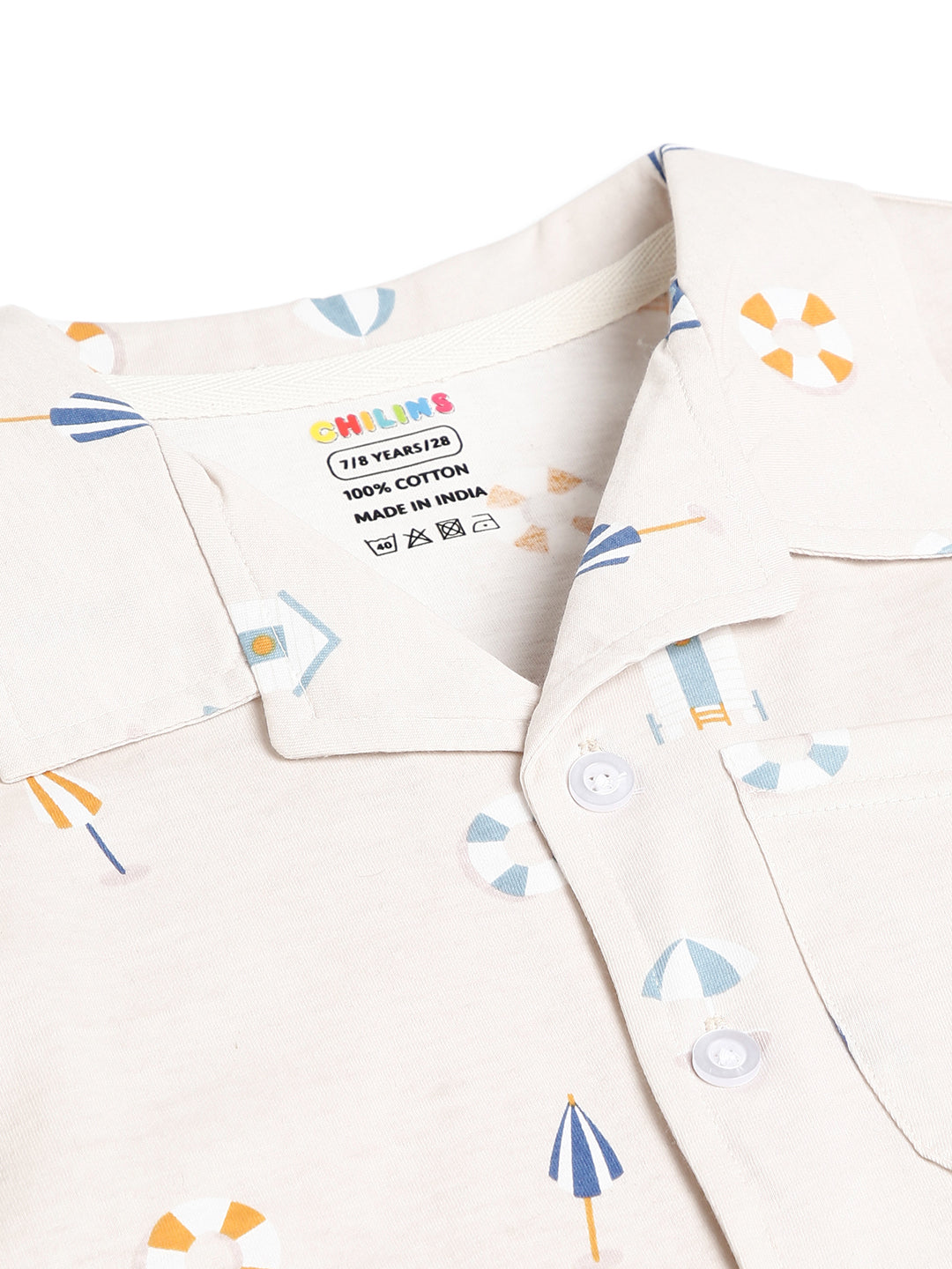 CHILINS Boys Beach Print Night Suit Set | 100% Pure Cotton Full Sleeve Shirt & Pyjama