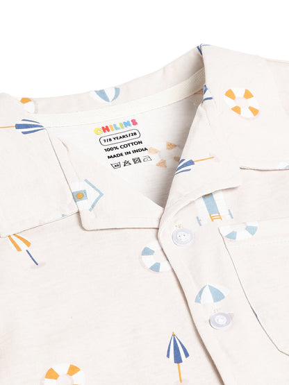 CHILINS Boys Beach Print Night Suit Set | 100% Pure Cotton Full Sleeve Shirt & Pyjama