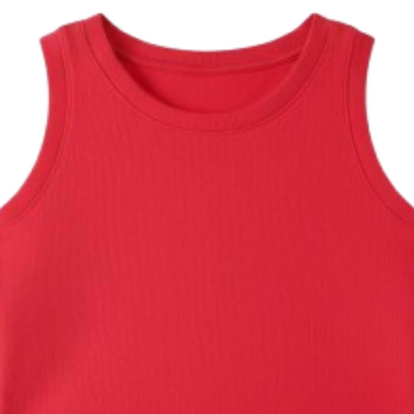 Girl's Solid Crew Neck Ribbed/Knitted Sleeveless Stretchable Slim Fit Crop Tank Top Red