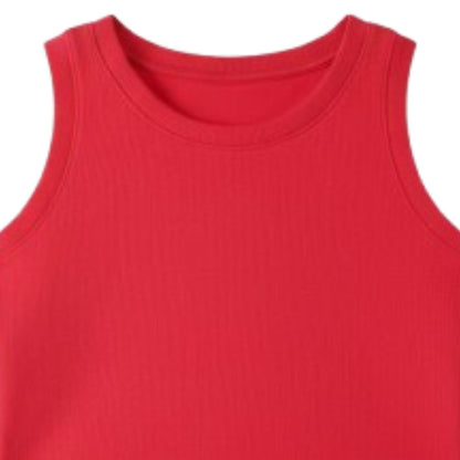 Girl's Solid Crew Neck Ribbed/Knitted Sleeveless Stretchable Slim Fit Crop Tank Top Red