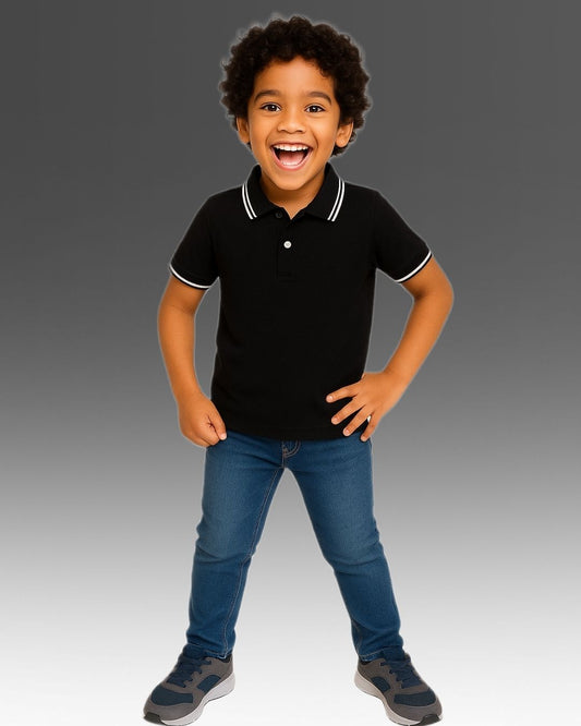 Chilins Kids Solid Polo Tshirt, Color - Black