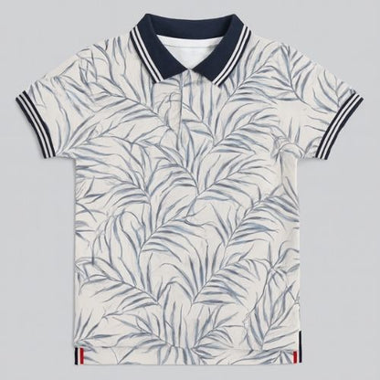CHILINS Boys Printed Cotton Polo T-Shirt – Casual Leaf Print Tee