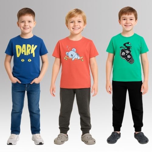 Round Neck Printed Super Combed Cotton T-shirt, (Pack of 3)