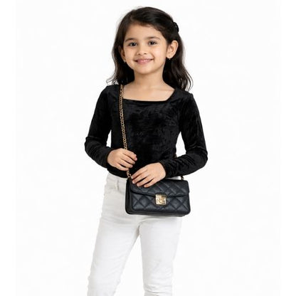 CHILINS Girls Black Velvet Full Sleeve Top – Stylish Party & Casual Wear