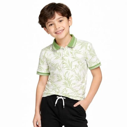 CHILINS Boys Printed Cotton Polo T-Shirt – Casual Leaf Print Tee
