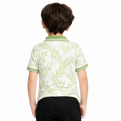 CHILINS Boys Printed Cotton Polo T-Shirt – Casual Leaf Print Tee