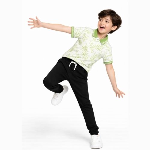 CHILINS Boys Printed Cotton Polo T-Shirt – Casual Leaf Print Tee