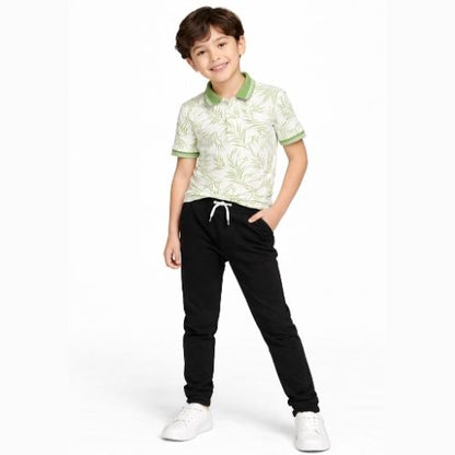 CHILINS Boys Printed Cotton Polo T-Shirt – Casual Leaf Print Tee