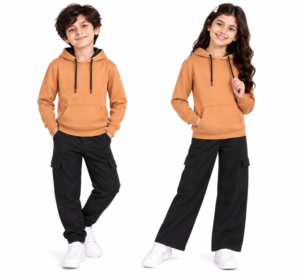 CHILNS Girls & Boys Orange Hooded Sweatshirt | Full Sleeves | Kangaroo Pocket | Drawstring Hood | Regular Fit