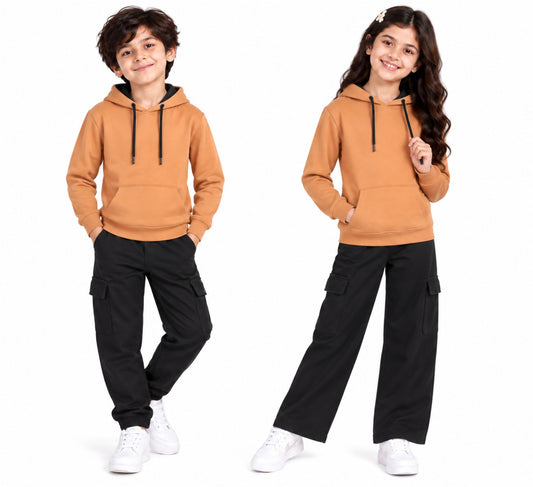 CHILNS Girls & Boys Orange Hooded Sweatshirt | Full Sleeves | Kangaroo Pocket | Drawstring Hood | Regular Fit