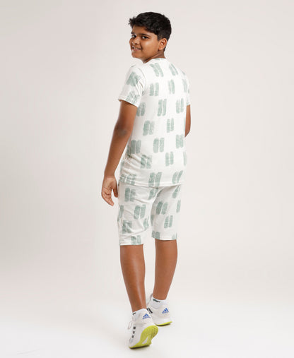 Printed Boys Half Sleeves Shorts Set - Coord set -White Night suit