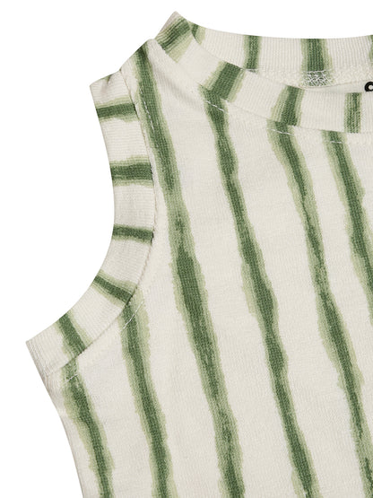 CHILINS Girls White Green Ribbed Cotton Crop Top Stylish & Comfortable Kidswear