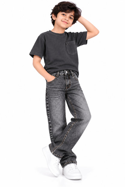 CHILINS Boys Grey Relaxed Fit Denim Jeans