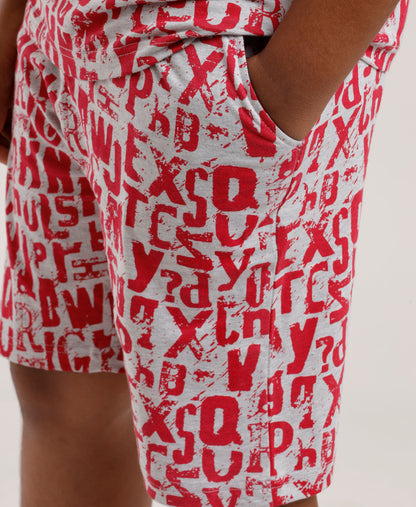 Printed Boys Half Sleeves Shorts Set - Coord set -White Red Night suit